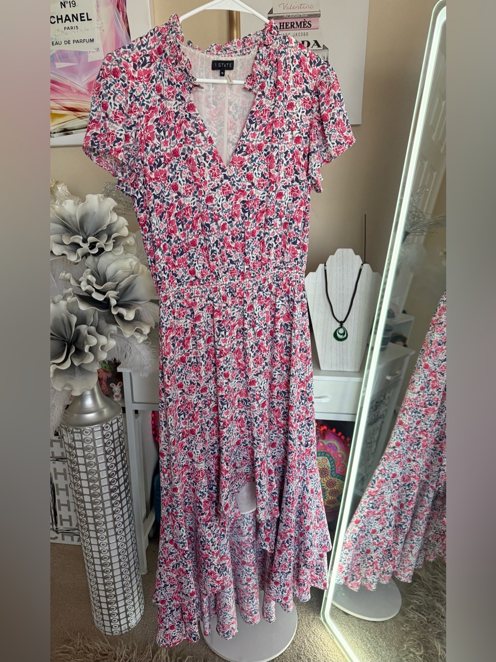 STATE Pink Floral Maxi Dress with V-Neck